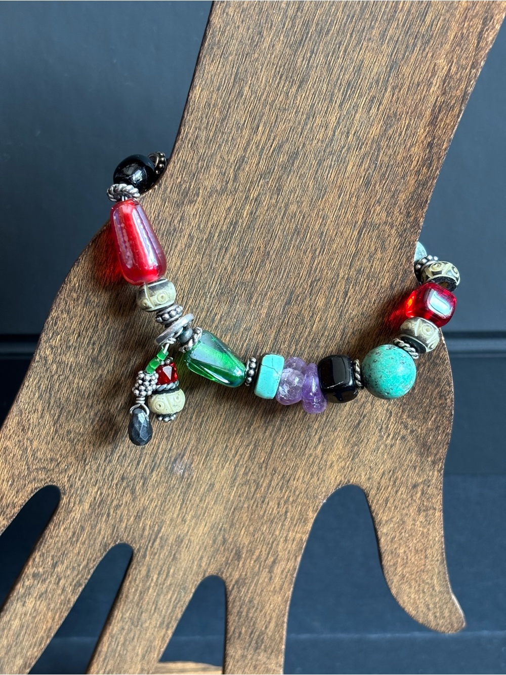Handcrafted Southwestern Sterling Silver Multi-Gemstone Bracelet | Size 6.75” - Picture 10 of 12